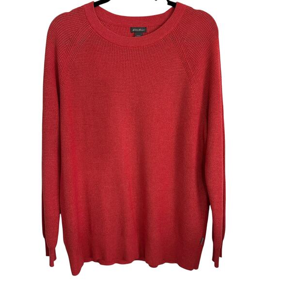 Eddie Bauer Women's Crew Neck Sweater Large Coral Cotton‎ Blend Pullover Top - Picture 1 of 8